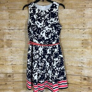 Liz Claiborne Floral Pleated Sleeveless A Line Dress Size 6 Lined Belted